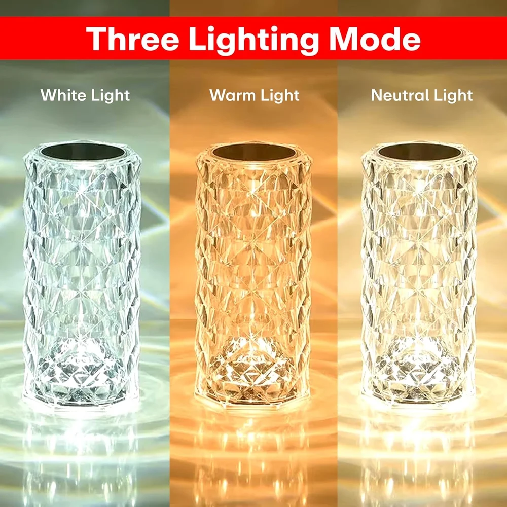 Crystal Diamond Rose Lamp – 16 RGB Touch & Remote