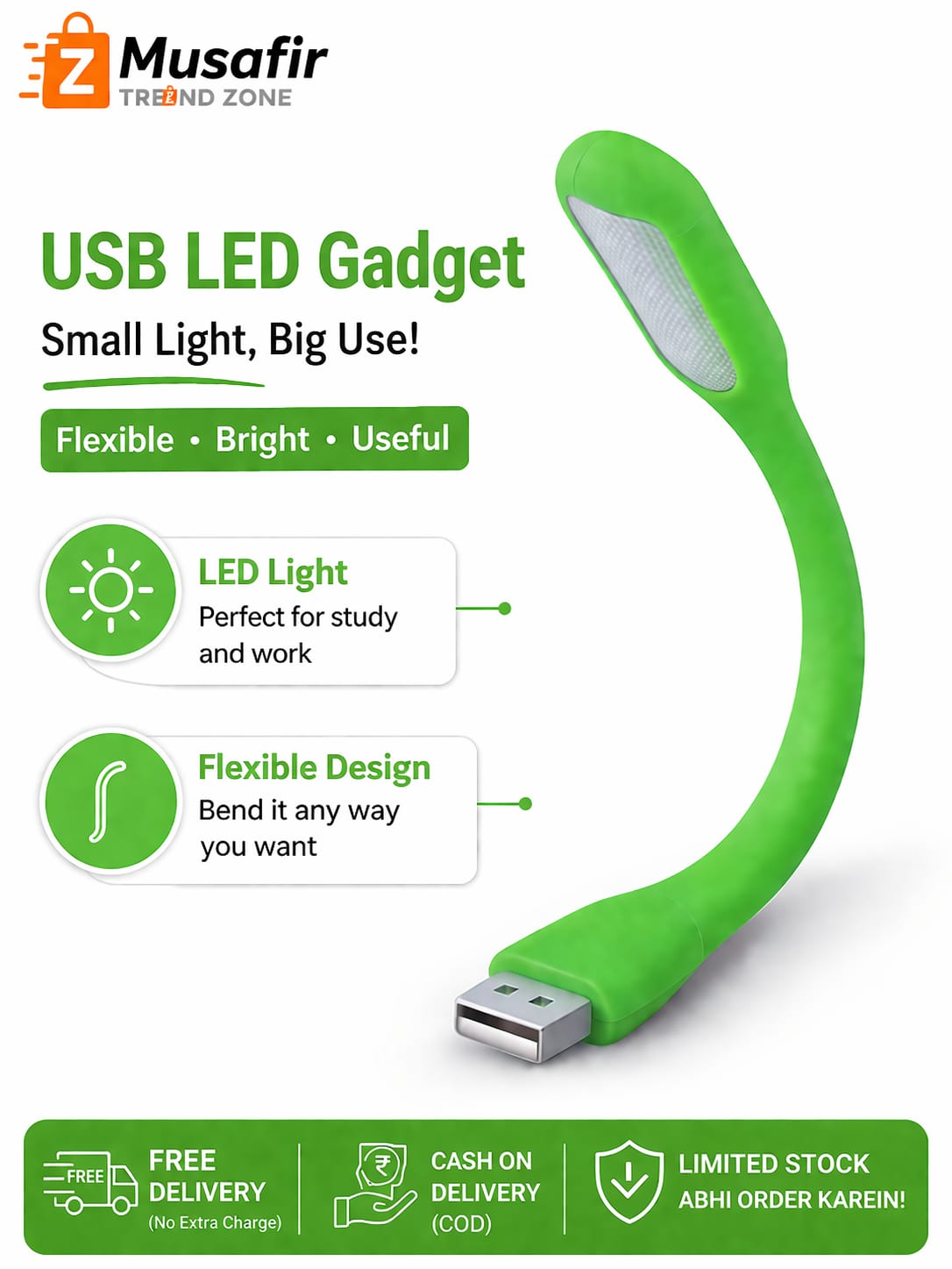 3-in-1 USB Fan + LED Light + Bulb Combo | Portable Mini Gadget