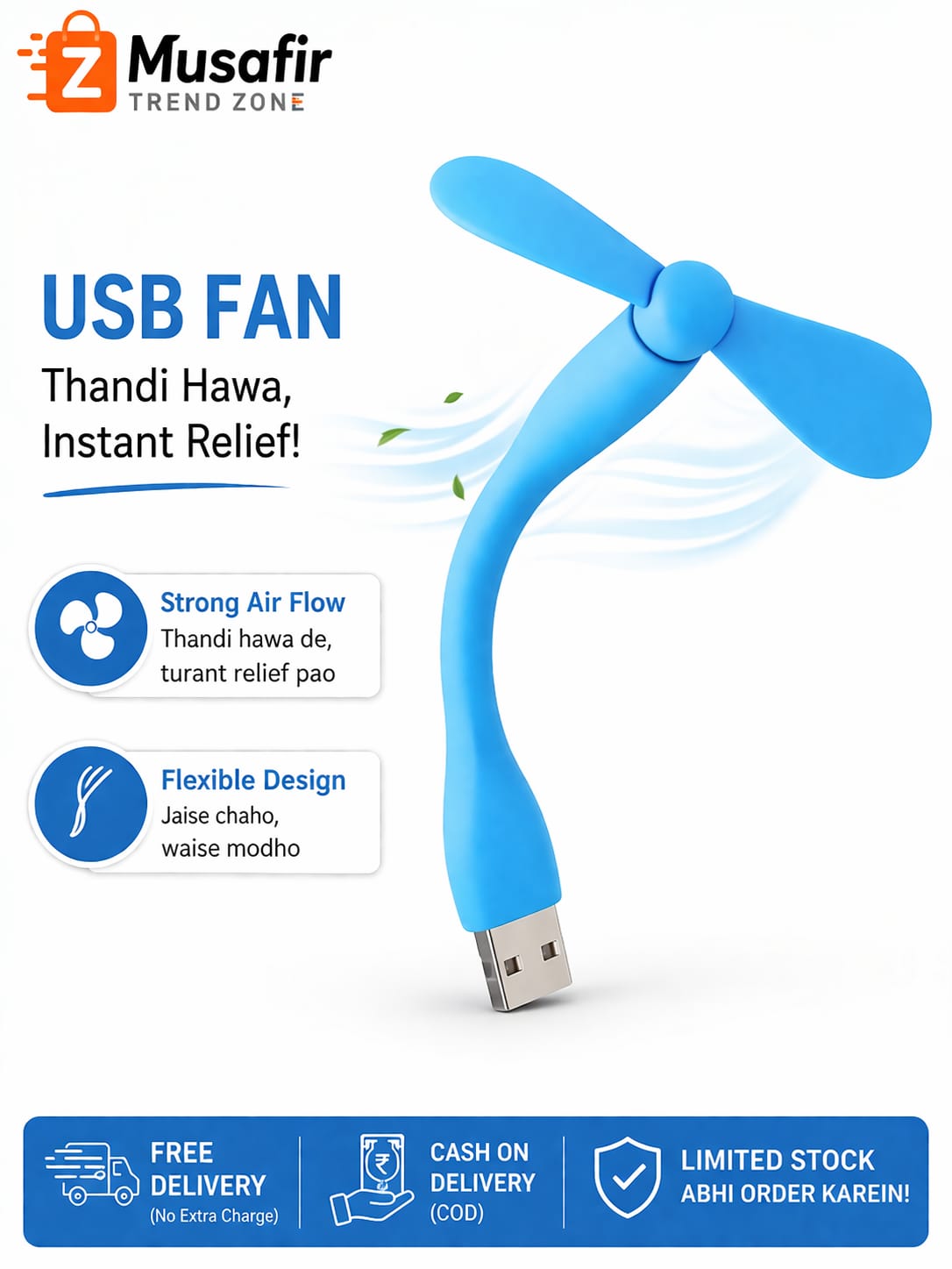 3-in-1 USB Fan + LED Light + Bulb Combo | Portable Mini Gadget