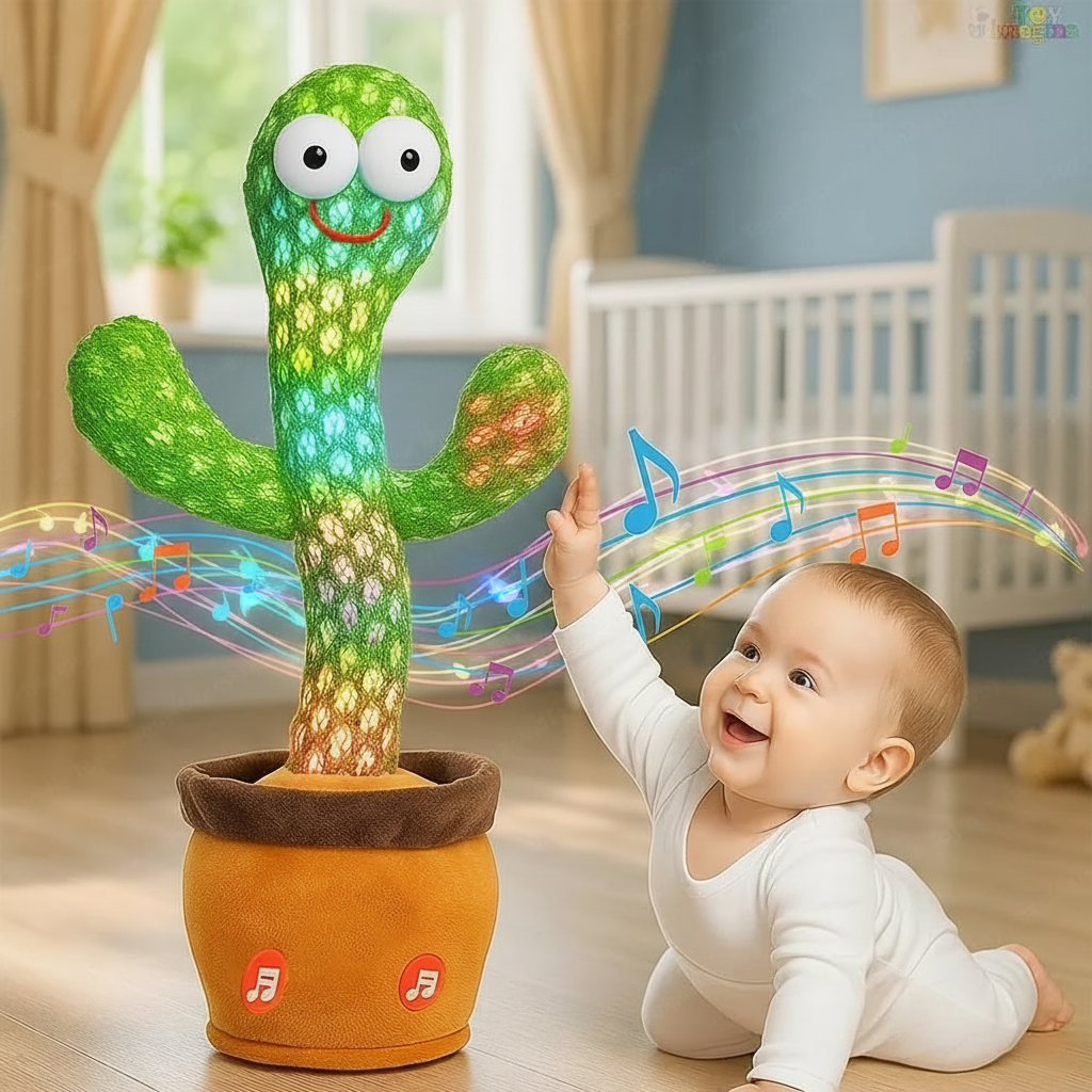 Dancing Cactus Toy in playroom with toddler