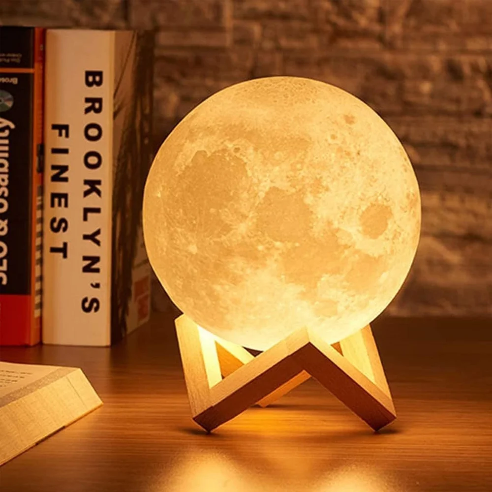 3D Moon Lamp – 7 Color LED Wooden Stand