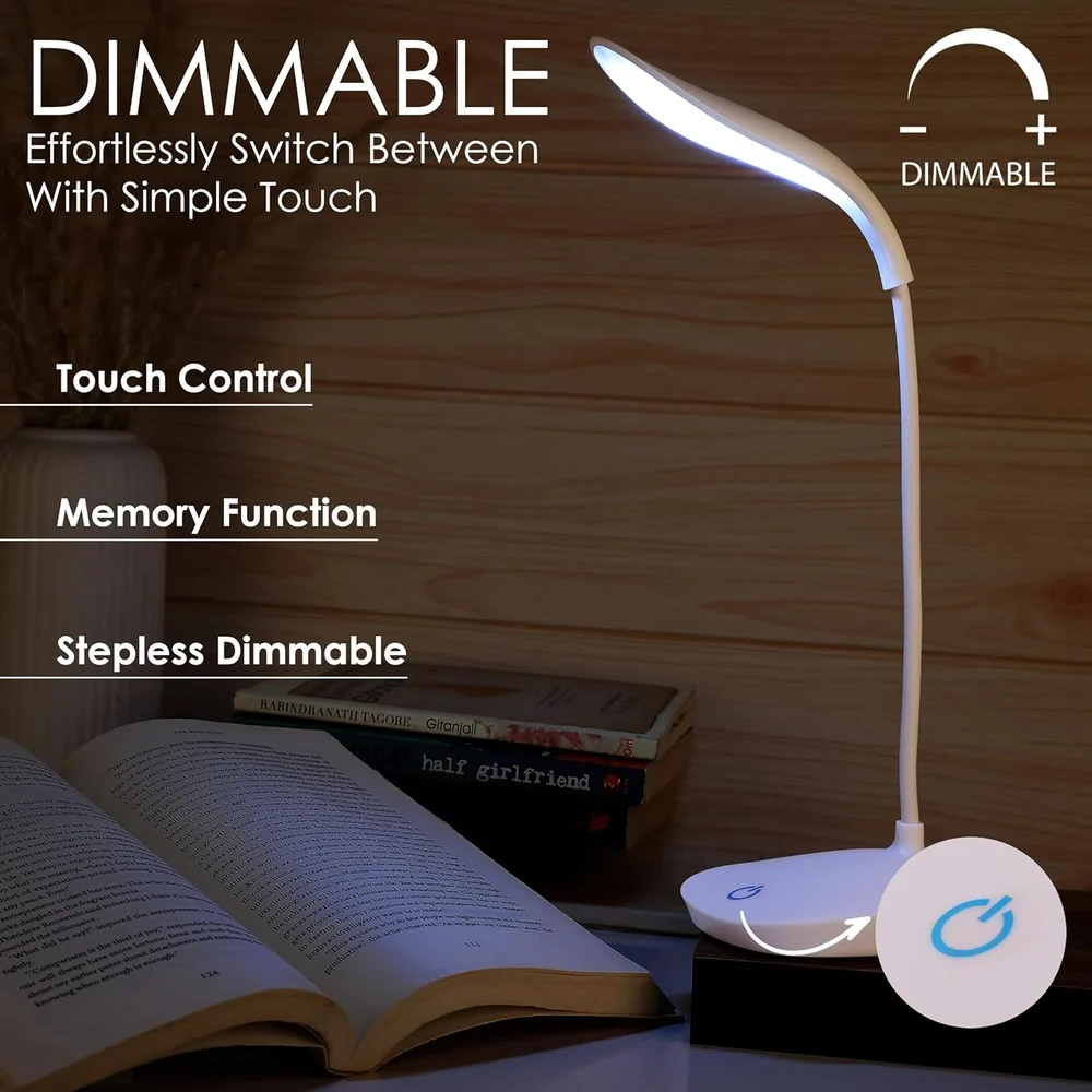 Flexible Gooseneck LED Desk Lamp – Touch Dimmable USB