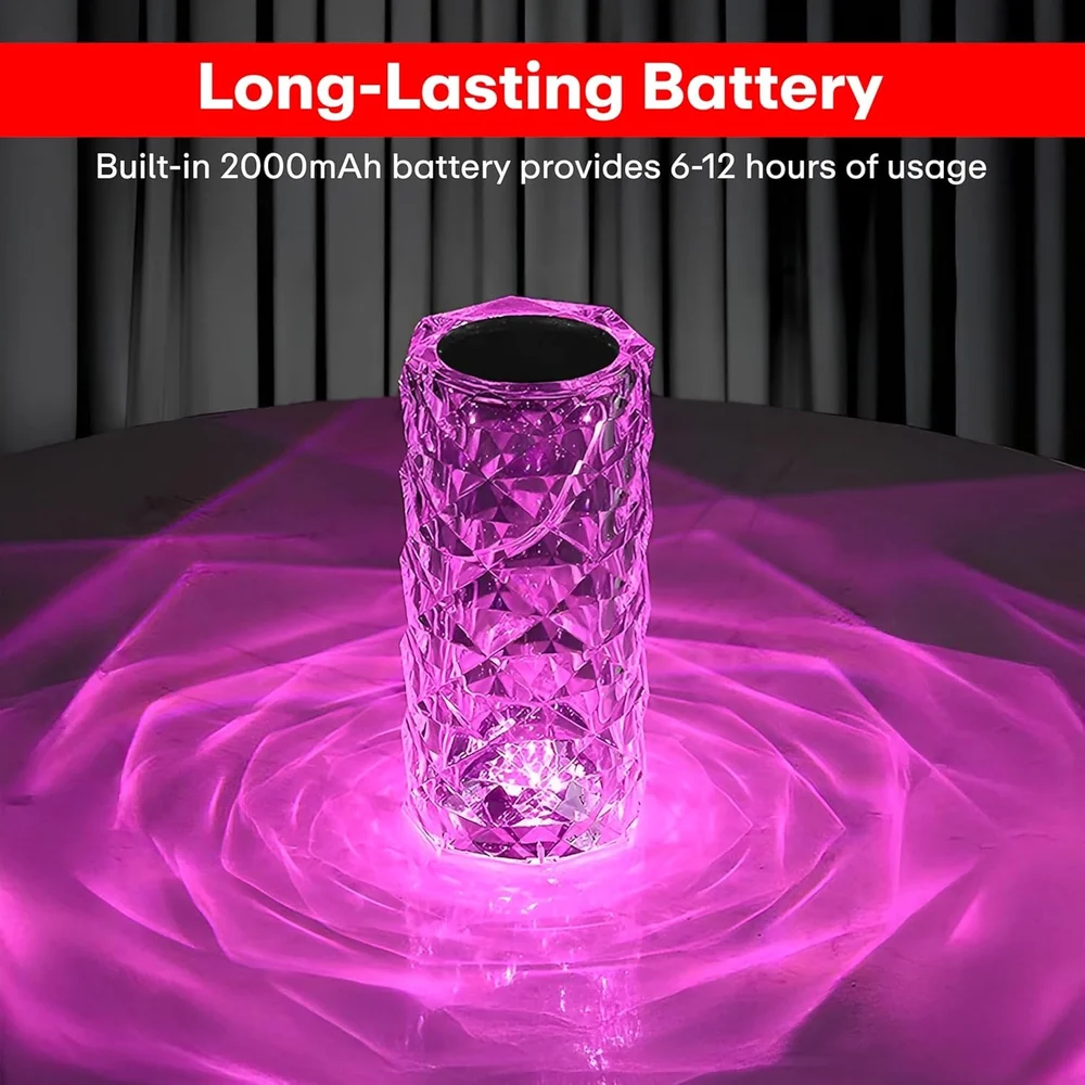 Crystal Diamond Rose Lamp – 16 RGB Touch & Remote