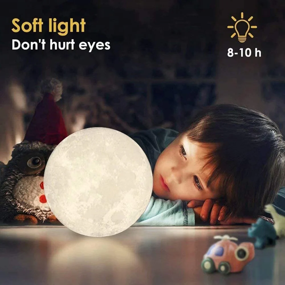 3D Moon Lamp – 7 Color LED Wooden Stand