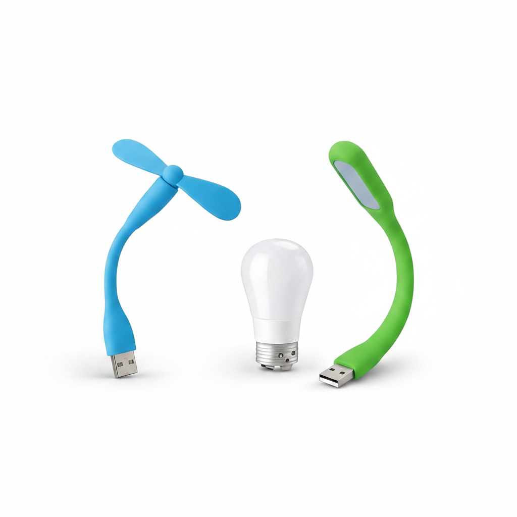 3-in-1 USB Fan + LED Light + Bulb Combo | Portable Mini Gadget