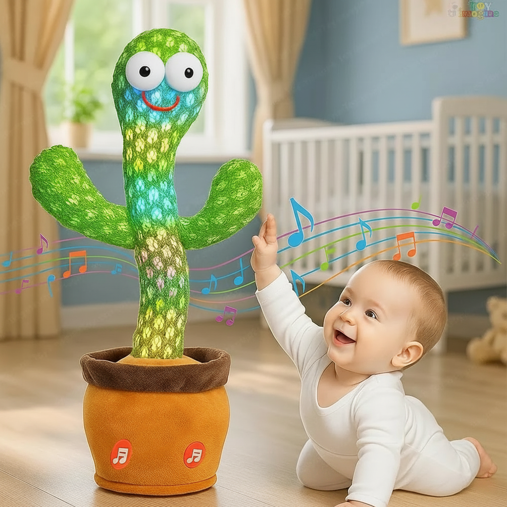 Dancing Cactus Toy with baby in nursery