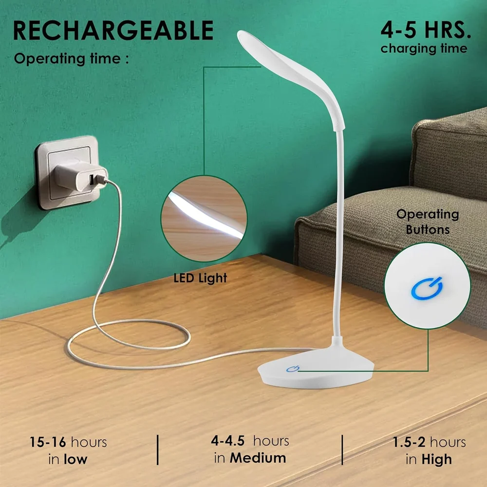 Flexible Gooseneck LED Desk Lamp – Touch Dimmable USB