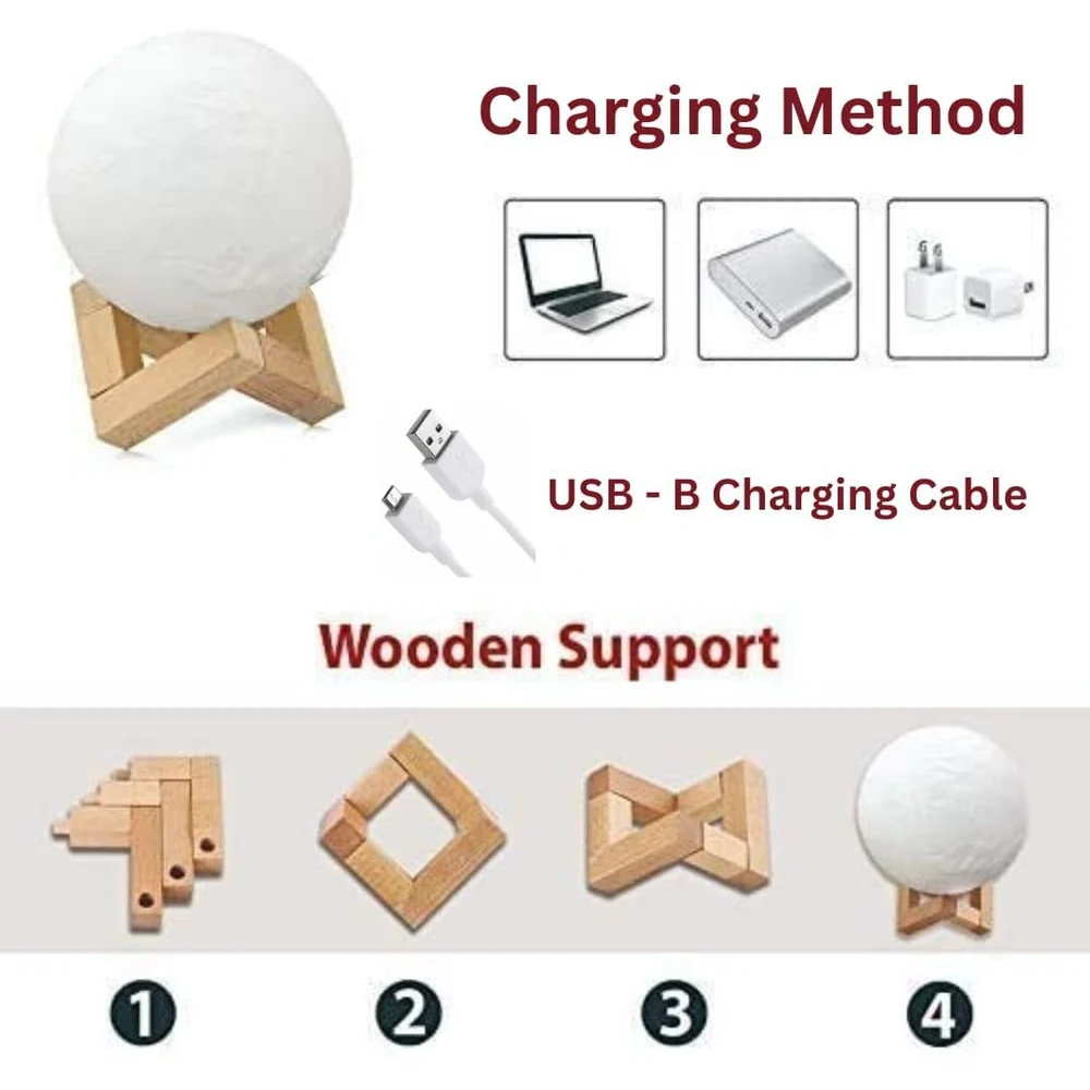 3D Moon Lamp – 7 Color LED Wooden Stand