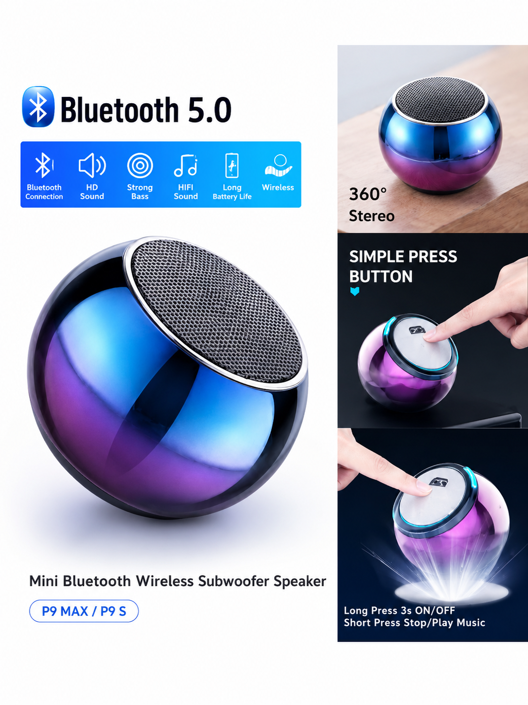 Mini Bluetooth Speaker - Universal Compatibility (iOS, Android, Tablet, PC, Laptop)