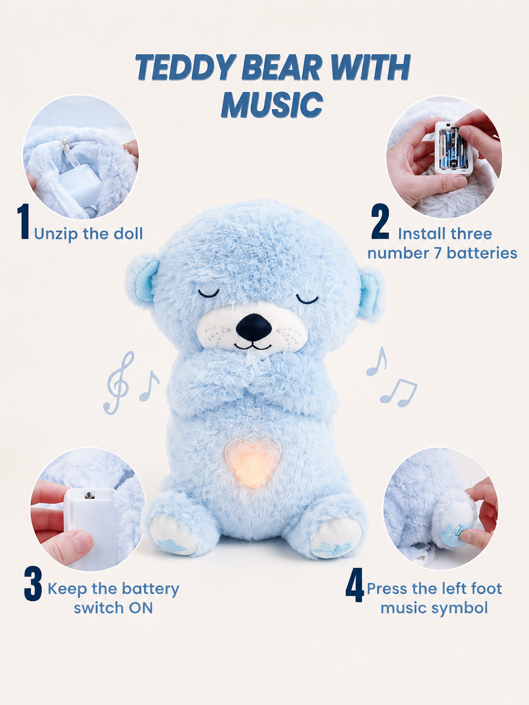 Dreamy Glow Bear – Musical Breathing Plush Night Light for Babies (0-2 Years)